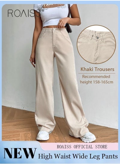 Buy High Waist Wide Leg Pants for Women Soft Trousers Ladies Mom's Denim Long Pants Casual Plain New Arrival Trendy Straight Jeans Baggy All Seasons Wearable in UAE