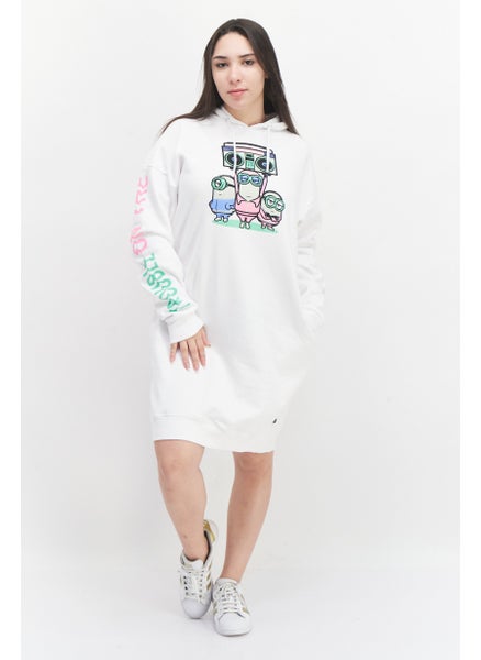 اشتري Women Graphic Print Hooded Sweater Dress, White Combo في الامارات