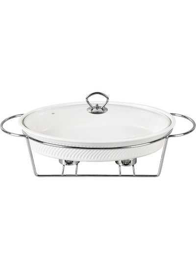 اشتري 12 Inch Oval Casserole With Candle Stand Ceramic Buffet Casserole Dish Ceramic Pot Chafer With Candle Holder Catering Warmer Hot Pot Soup Pot For Events Hotel Restaurant في الامارات