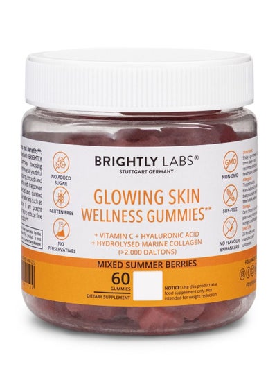 اشتري Brightly Labs Glowing Skin Wellness Gummies, with Hydrolysed Marine Collagen, Vitamin C & Hyaluronic Acid, Mixed Summer Berries, Sugar-Free, 60 Gummies في الامارات