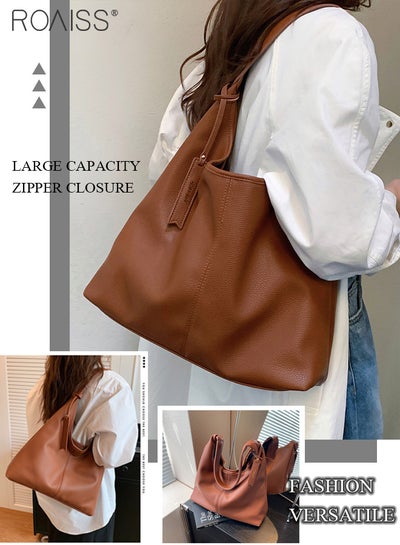 Buy Pu Leather Large Capacity Armpit Bag Women'S Daily Commuting Versatile Handbag Soft Waterproof Simple Tote Bag in UAE