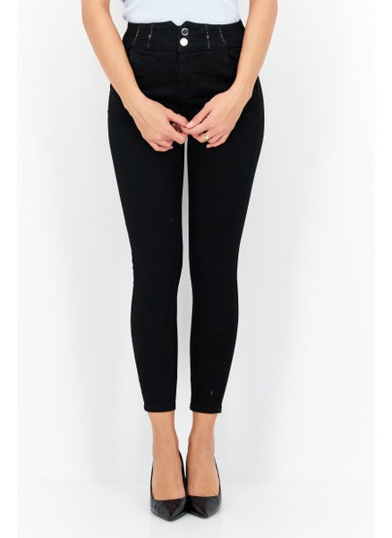 Buy Women Slim Fit Solid Stretchable Denim Jeans, Black in UAE