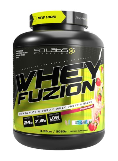 Buy Whey Fuzion strawberry, whey protein, 24g protein, gluten free, low sugar, low fat , 69 scoops, 2080g. in UAE