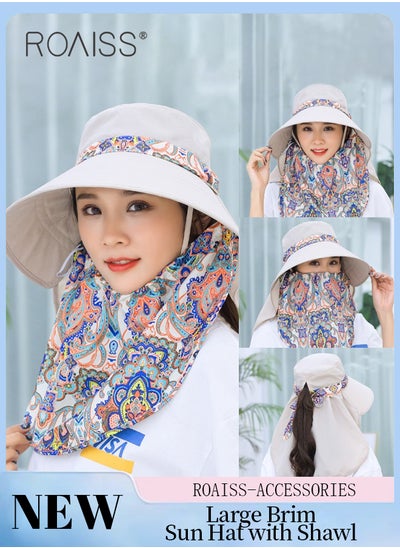 Buy Large Brim Sun Hat with Shawl and Face Mask for Women Adjustable Face Covering UPF50+ Sun Protection Ponytail Comfort Hat Packable Summer Beach Outdoor Hat Garden Fishing Hiking in UAE