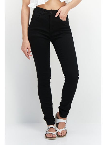 Buy Women High Waist Stretchable Solid Denim Jeans, Black in UAE