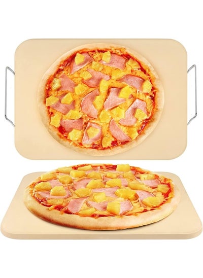 Buy Pizza Stone Set For Oven And Grill, Large 15 X 12 Inches Square Ceramic Pizza Grilling Stone Oven Baking Stone With Serving Rack in UAE