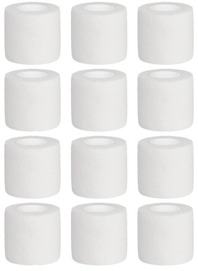 Buy 12 Rolls White Self Adherent Bandage Wrap - 2" x 5 Yards - Breathable & Elastic - Ideal for Sports, Wrist, Ankle, Tattoos - Vet Tape - Adhesive Bandage for Long-lasting Support in UAE