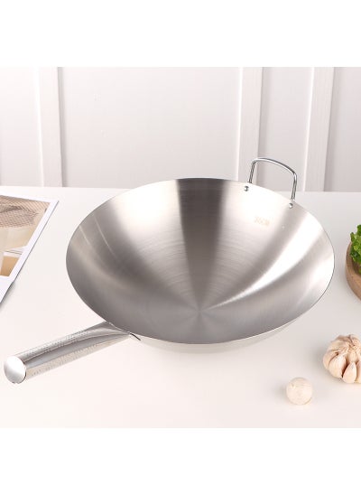 Buy Stainless Steel Non-Magnetic Wok with Wooden Handle Steel Shank in UAE