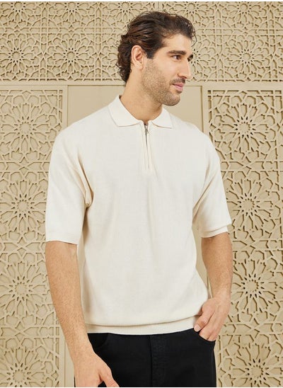 Buy Premium Cotton Ribbed Knit Relaxed Polo in Saudi Arabia