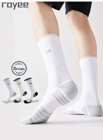 Buy 3 Pairs of Men's Basketball Cotton Socks, Thickened Long Tube Socks, Comfortable and Breathable, Odor Proof, Anti Slip, Antibacterial, and Sweat Absorbing in Saudi Arabia