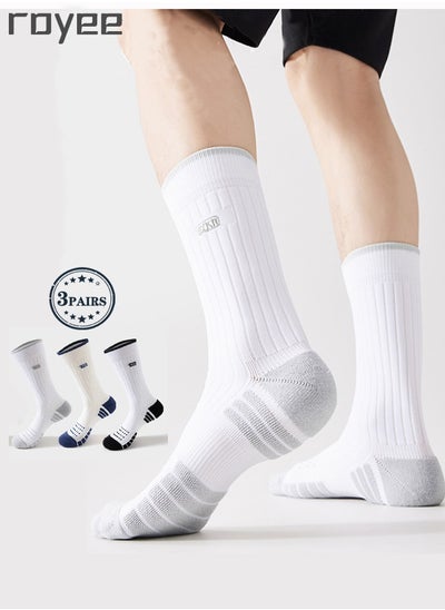 Buy 3 Pairs of Men's Basketball Cotton Socks, Thickened Long Tube Socks, Comfortable and Breathable, Odor Proof, Anti Slip, Antibacterial, and Sweat Absorbing in Saudi Arabia