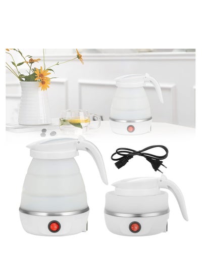 Buy Portable Kettle, Foldable Travel Kettle, Electric Food Grade Silicone Collapsible Heating Water Boiler Tea Pot for Camping | White 600ML in UAE