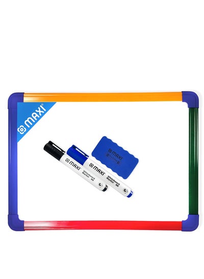 Buy Maxi 2 Sided dry-wipe Whiteboard A3 (30x40cm) + 2pcs whiteboard Markers (Blue & Black), Child Safe Non-Toxic Inks+ 1pc dry wipe Eraser, For Home,Kitchen,Office,School in UAE