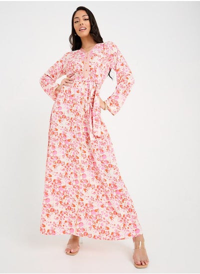 اشتري Floral Print Jalabiya with Magrabi Lace في السعودية