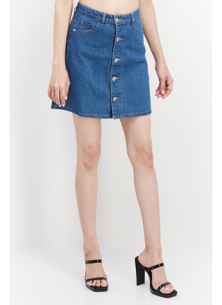 اشتري Women Textured Casual Mini Denim Skirts, Blue في الامارات