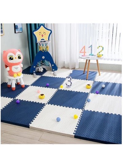 Buy 12 Pcs Interlocking Foam Floor Mats - Protective Interlocking Puzzle Playmat for Crawling Nursery Non Slip Foam Cushion for Workout(Color:White +Navy Blue) (60*60*1.2cm) in Saudi Arabia