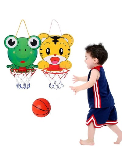 Buy 2 Pcs Hanging Basketball Hoop Set for Kids, Indoor Mini Basketball Hoop Set for Door & Wall with Complete Accessorieswith Net, Ball, Pump ( Frog + Tiger ) in UAE