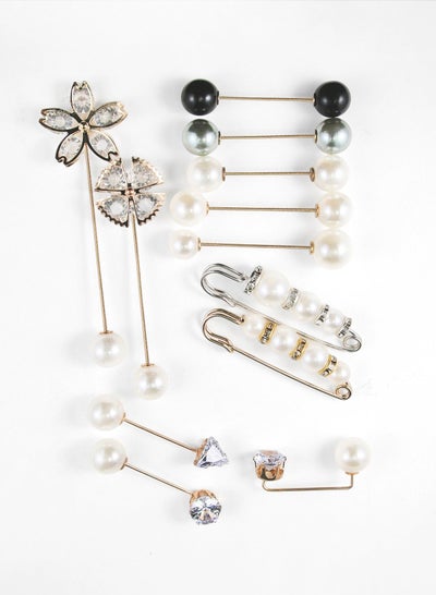 Buy 12 Pieces Faux Pearl Brooch Pins Clips Cardigan Collar Safety Pins for Women in Saudi Arabia