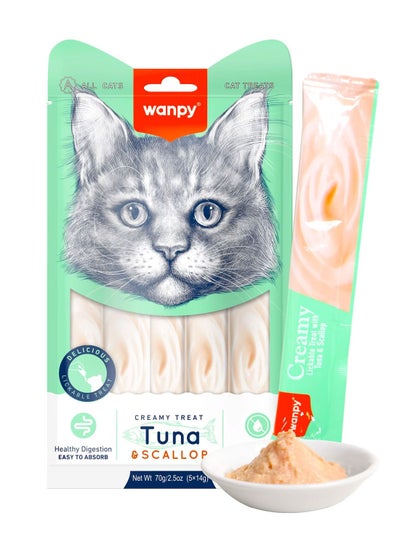 Buy Wanpy Creamy Lickable Cat Treats – Tuna & Scallop (14gx5) – 1Box 12pcs in UAE