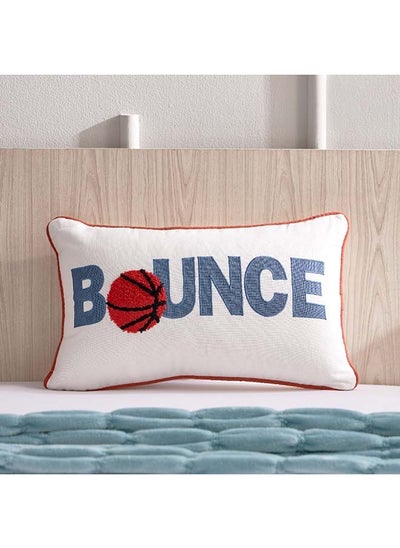 Buy Arcade Bounce Printed Embroidered Cotton Filled Cushion with Piping 50 x 30 cm in Saudi Arabia