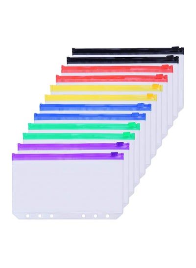 Buy 12PCS A5 Binder Pockets, 6 Holes Zipper Envelopes Planner Inserts Binder Pouch for 6-Ring Notebook Binder, KASTWAVE Waterproof PVC Loose Leaf Bags Document Folders Filing Bags, Multicolor in UAE