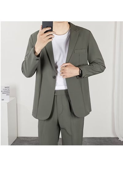 اشتري Korean Style Casual Suit Set for Men Gray green في الامارات