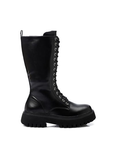 Buy Trendy Front Lace Up Boots With Chunky Sole - Black in Egypt