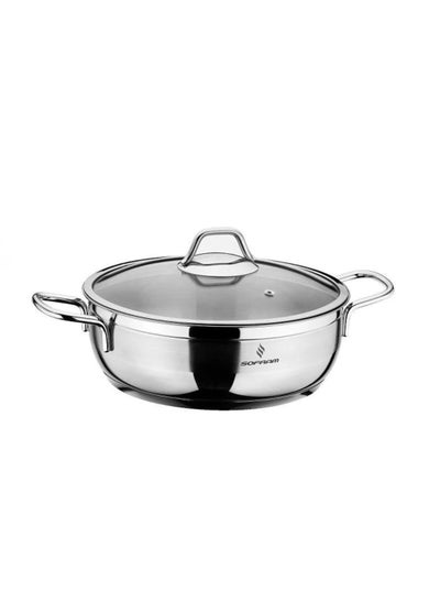 Buy Sofram steel low pot size 16 cm with glass lid in Saudi Arabia