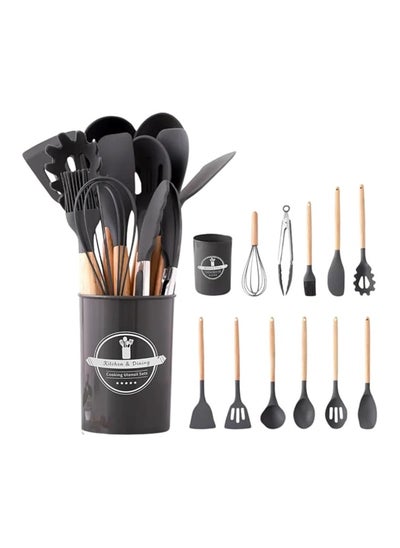 Buy Kitchen Utensils Set Heat Resistant 12-pcs Non-stick Food Grade Silicone and Wooden Handles,Kitchen Tools Set in Egypt