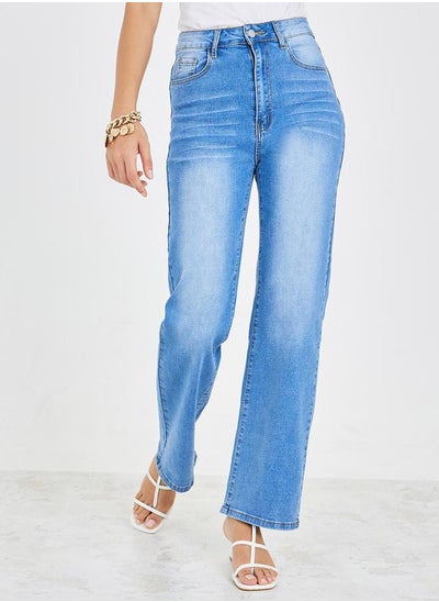 Buy High Rise Washed Straight Fit Jeans in Saudi Arabia