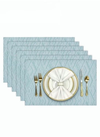 Buy 6PCS Placemats High-quality PVC Material Woven Texture Heat Insulation Oil Resistance Not Easy to Mold Suitable for Home Hotels Restaurants Cafes Etc Blue in UAE