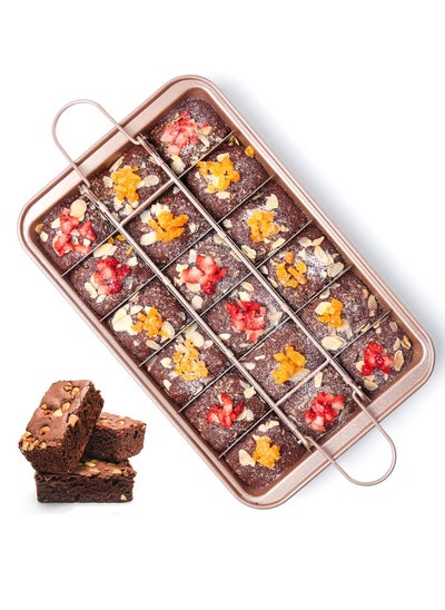 Buy Brownie Baking Tray, Non-Stick Brownie Cake Pan with Dividers and Grips, 18 Pre-slice Brownie Pan for Baking Bread, Cookie, Cake, Chocolate(Champagne Gold) in Saudi Arabia