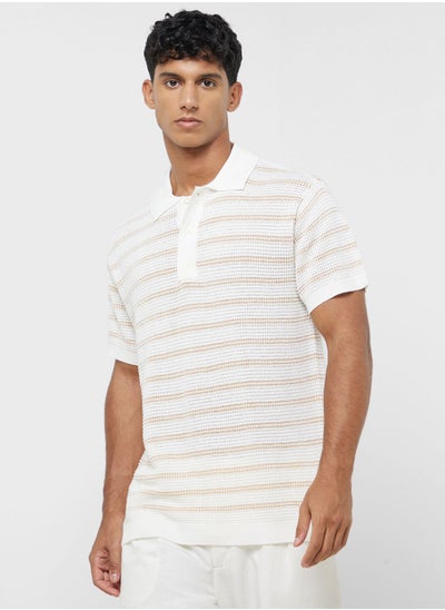 اشتري Stripe Detail Collar Polo Shirt في الامارات