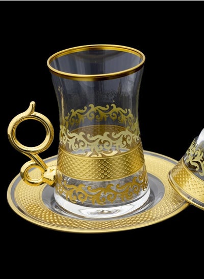 Buy 18-Piece Luxurious Turkish Gilded Tea And Coffee Cup Plate Set in UAE