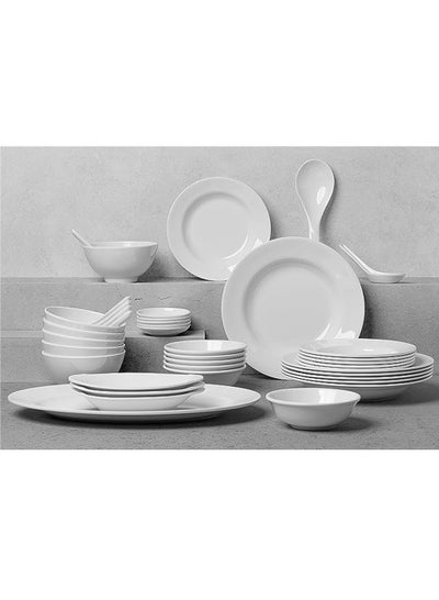 Buy Melamine Dinner Set 40 Pieces For 6 People White Microwave And Dishwasher Safe in Saudi Arabia