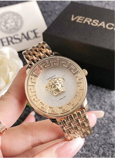 اشتري Versace Men's and Women's Cubic Zirconia Classic Fashion Versatile Quartz Watch with Gold Stainless Steel Strap and White dial 37mm في الامارات