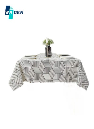 Buy Square Tablecloth, Geometric Cotton and Linen Table Cover, Dust Cover, for Kitchen Dining Table Decoration (140 cm x 180 cm, 4 Seats) in UAE