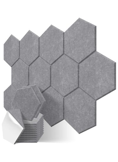 Buy Hexagon Acoustic Panels Beveled Edge Sound Proof Foam Panels Self-adhesive,14" X 12" X 0.4" High-Density Sound Absorbing Panels Wall Tiles for Acoustic Treatment, Home Office 12 Pack - Gray in UAE