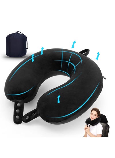 Buy Memory Foam U Shape Travel Neck Pillow for Head Support Soft Adjustable Pillow for Plane, Car Home Office Black 30x30x8cm in UAE