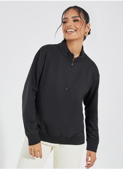 Buy Solid Regular Fit Half Zip Sweatshirt in Saudi Arabia