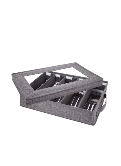 Buy Flatware Storage Case, Silverware Storage Box Chest, Tableware Utensil Chest with Removable Lid and Adjustable Dividers, for Organizing Cutlery, Flatware, Knives, Large Capacity, Gray in Saudi Arabia