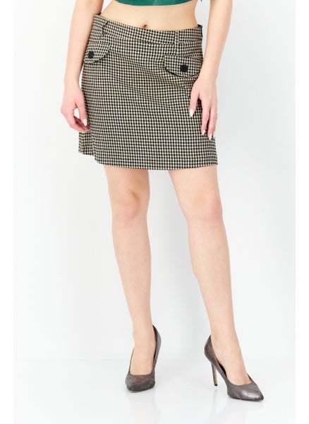 Buy Women Checkered Button Front Mini Skirts, Light Brown Combo in UAE