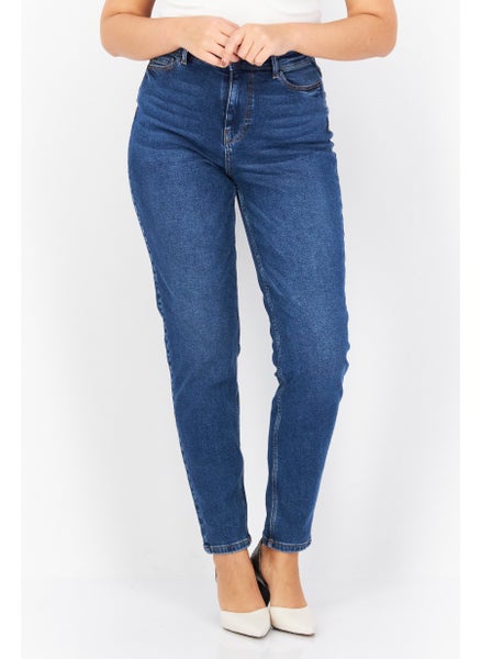 Buy Women Mom Fit Washed Stretchable Jeans, Blue in UAE