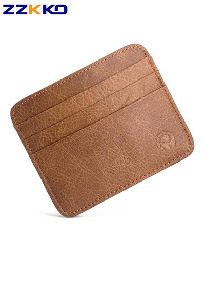 Buy Genuine Cowhide Card Holder for Men and Women,Fashion Ultra-Thin Portable First-Layer Cowhide Wallet,Large-Capacity Double-Sided Retro Business Card Holder for Credit Card, Driver's License, Banknote in Saudi Arabia