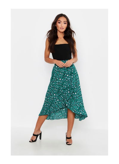 Buy Petite Tie Front Animal Ruffle Midaxi Skirt in UAE