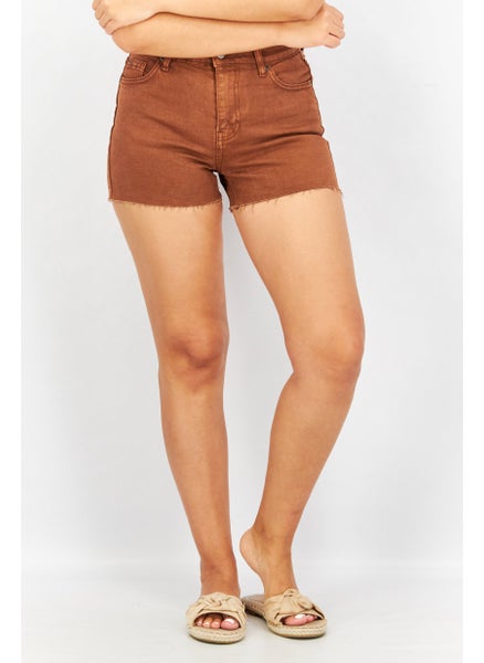 Buy Women Plain Slim Mom Denim Short, Brown in Saudi Arabia