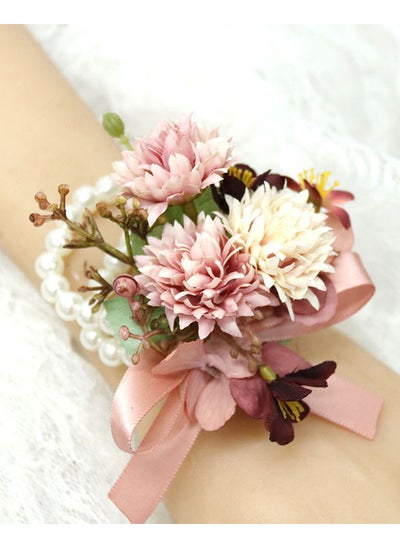 Buy Elegant Wedding Guest Corsage Bridal Bouquet Red Pink 6 hand flower in Saudi Arabia