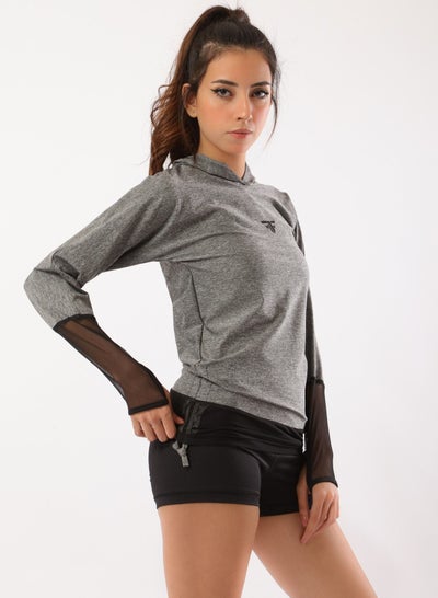 Buy Long sleeve mesh sweatshirt in light gray in Egypt