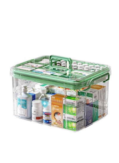 Buy Medicine Storage Box, First Aid Clear Bin, Double Compartment Medication Organizer with Large Capacity, Portable Emergency Kit, Plastic Family Medical Supplies Storage Box in Saudi Arabia