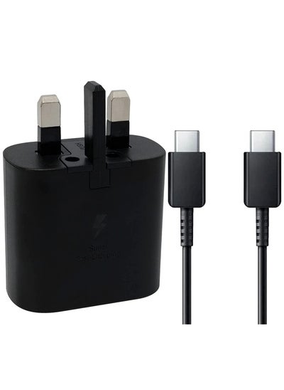 اشتري compatible Samsung Original 25W Fast Charging USB-C Mobile Phone Mains Plug/Wall Charger, Genuine Samsung Charger Compatible with Galaxy Smartphones and Other USB Type C Devices – Black, في الامارات